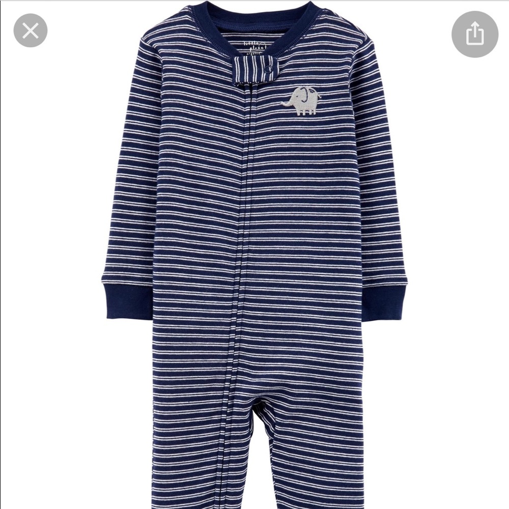 Little Planet Organic Cotton Snug Fit Footless PJs - Navy-White Stripe Size 18M